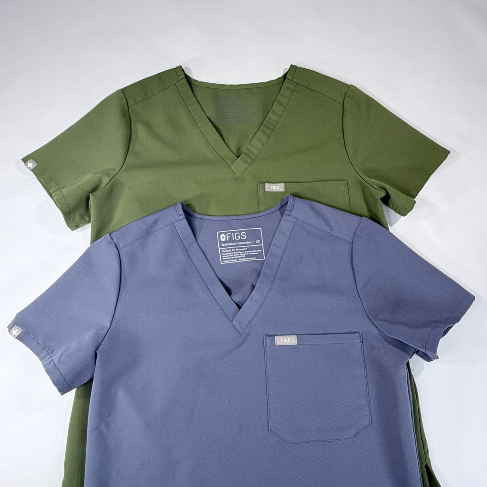 Figs Catarina Scrub Tops Lot of 2 Womens XS Olive Green Blue Healthcare Medical